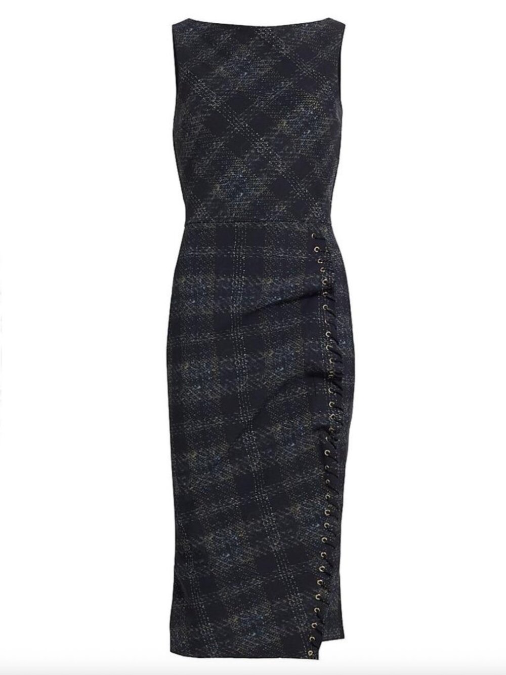 $890 Chiara Boni Adlia Plaid Print Dress Sz 8 NWT Boucle Gray Asymmetric Drape - Picture 3 of 9